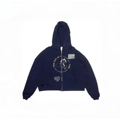 PALY Hollywood Circular Art Graphic Zip-Up Hoodie - Navy Blue