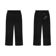 Derschutze Ornate Vine Embroidery Sweatpants - Black