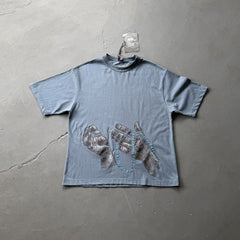 Derschutze Praying Hands & Blue Beads Graphic T-Shirt - Blue