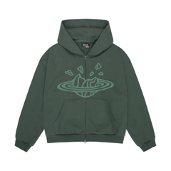 Broken Planet Zip Up Hoodie Emerald Green