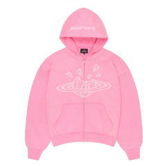 BROKEN PLANET MARKET 'OUTER SPACE' ZIP-UP HOODIE (CANDY PINK)