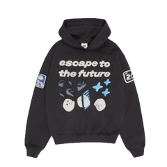 BROKEN PLANET MARKET 'ESCAPE TO THE FUTURE' HOODIE (MIDNIGHT BLACK)
