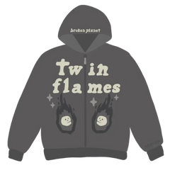 BROKEN PLANET MARKET 'TWIN FLAME' ZIP-UP HOODIE (ASH GREY)