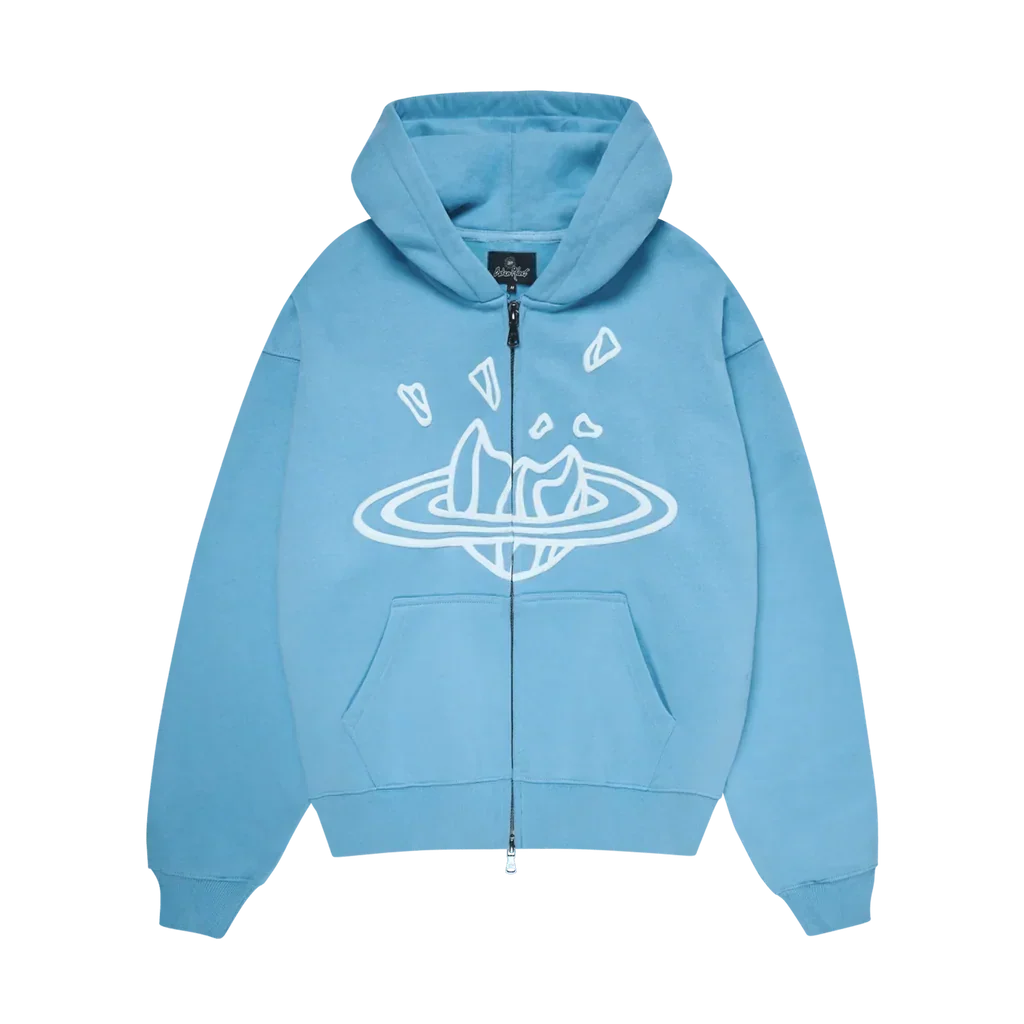 Broken Planet Market Light Blue Black Zip Up Hoodie