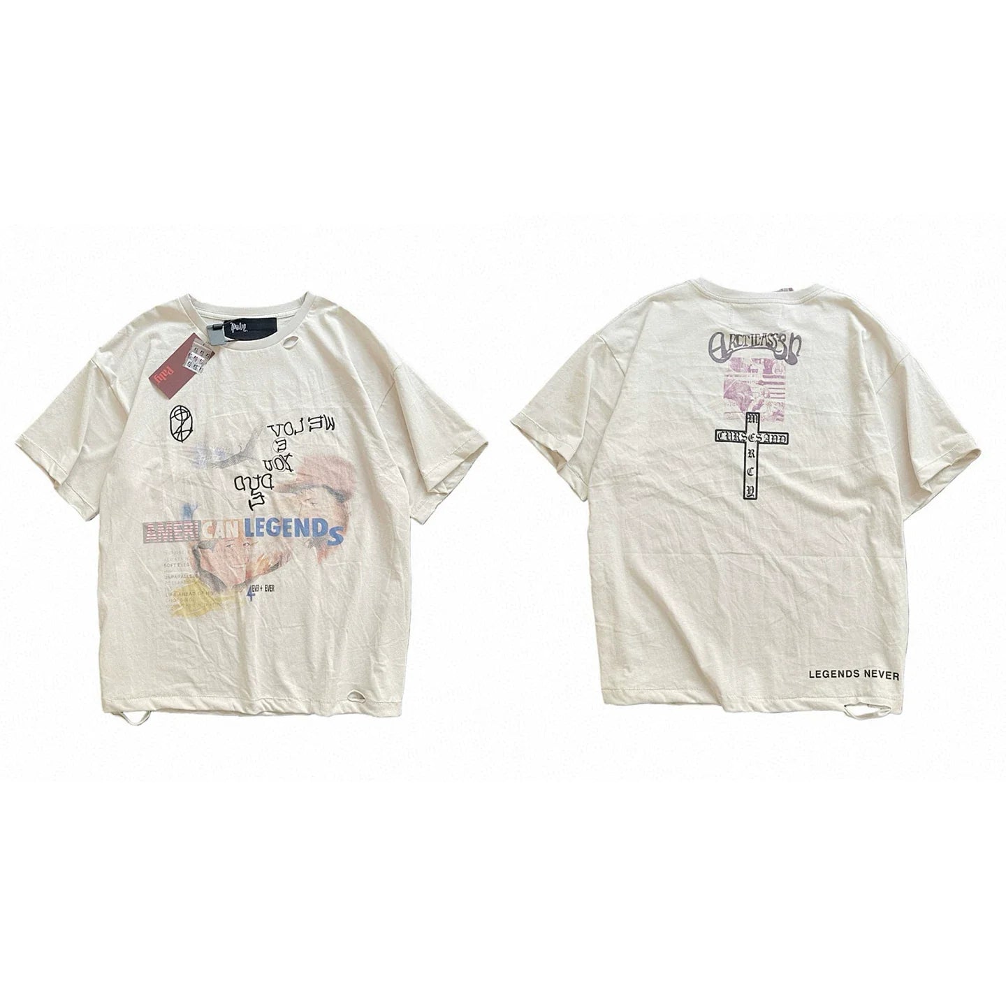 PALY Hollywood Cross & Art Graphic T-Shirt - Cream