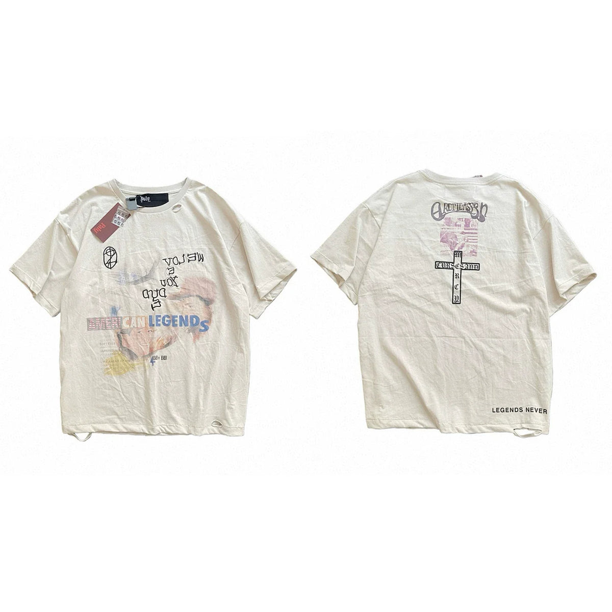 PALY Hollywood Cross & Art Graphic T-Shirt - Cream