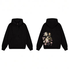 Derschutze Still Life Floral Bouquet Embroidery Hoodie - Black