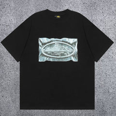 Corteiz Metallic Foil Oval Logo T-Shirt - Black Streetwear Tee