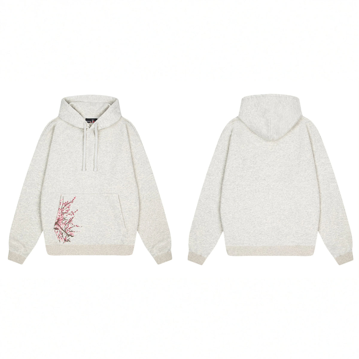 Derschutze Cherry Blossom Embroidery Hoodie - Oatmeal Marl
