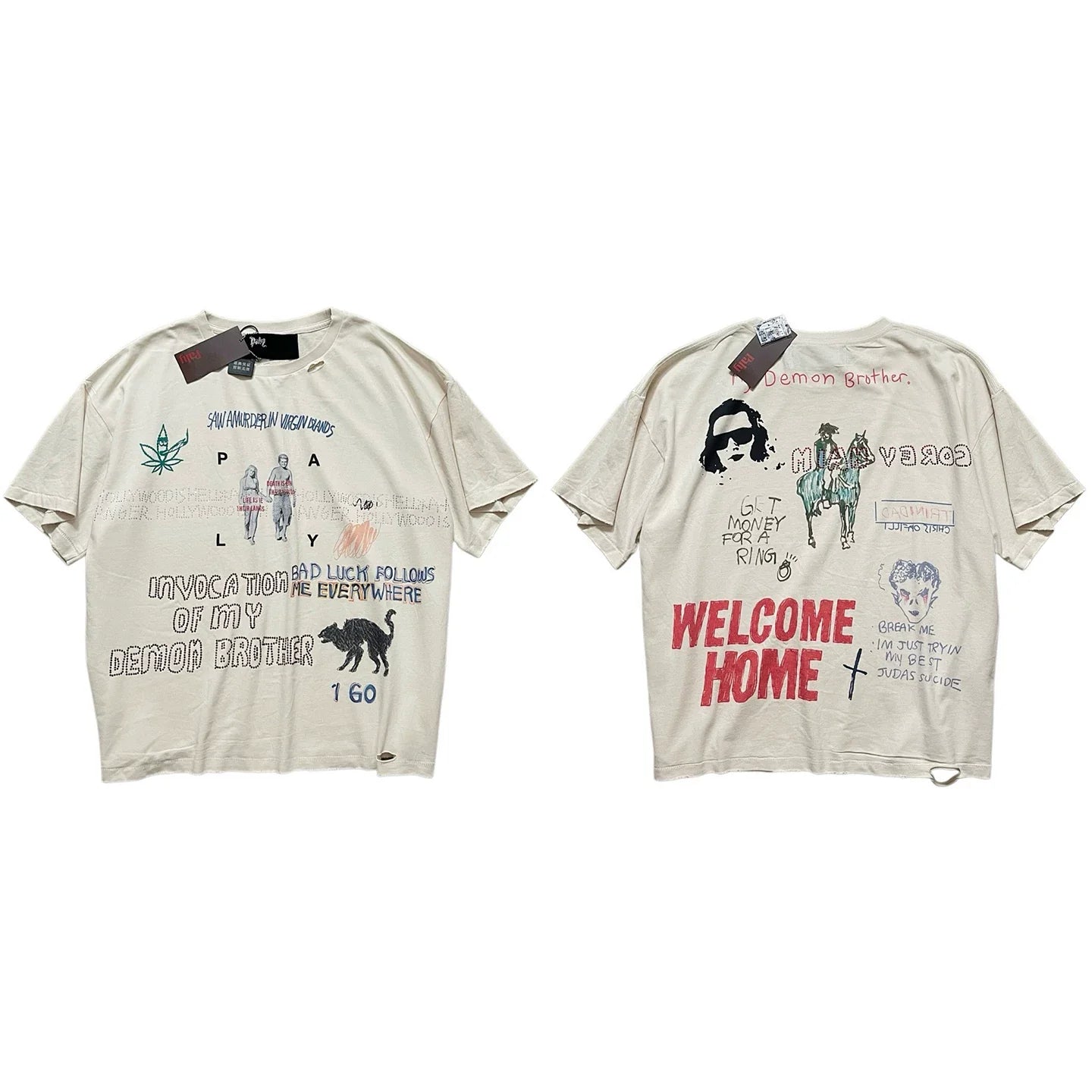 PALY Hollywood Welcome Home & Doodle Graphic T-Shirt - Cream