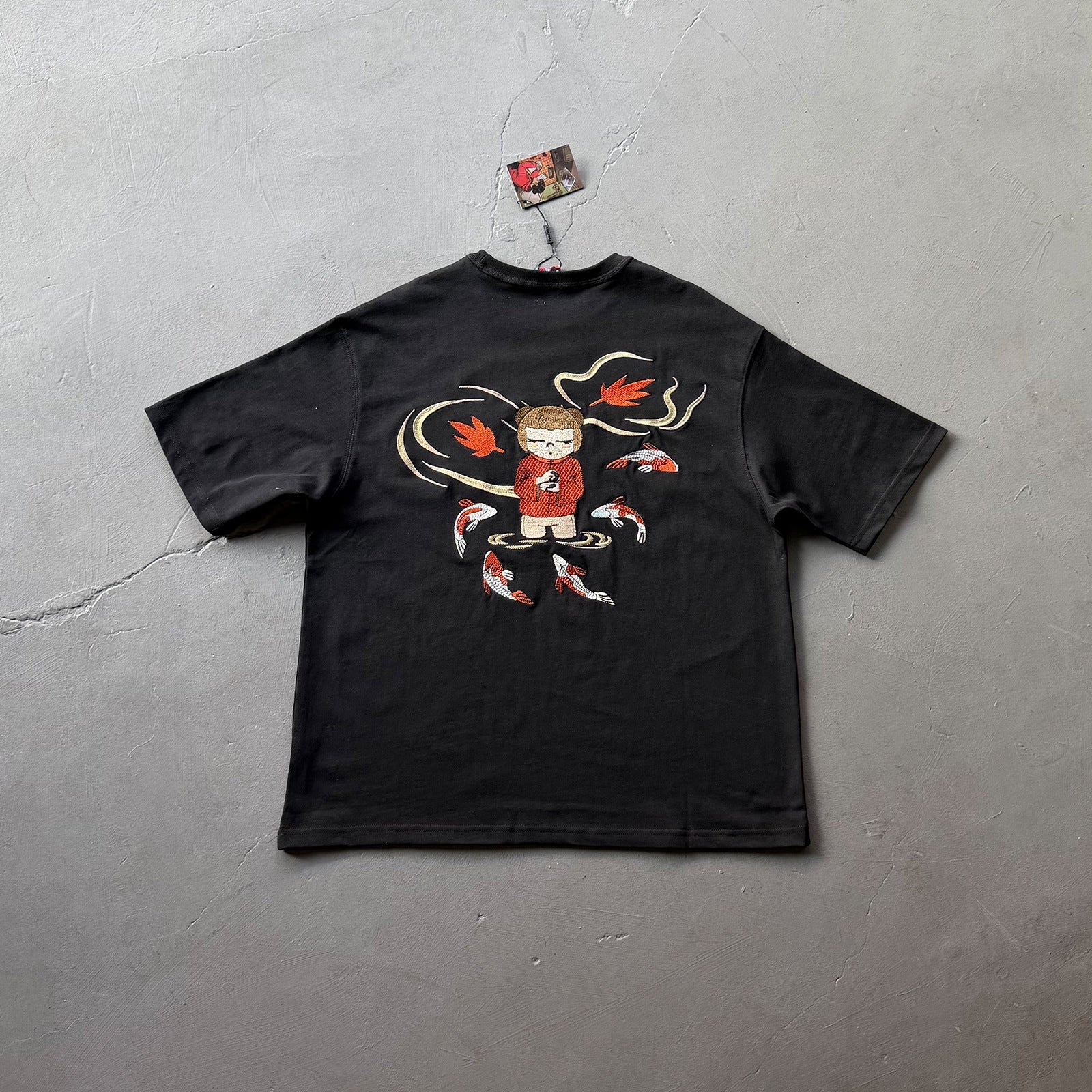 Derschutze Koi Fish & Character Graphic T-Shirt - Black