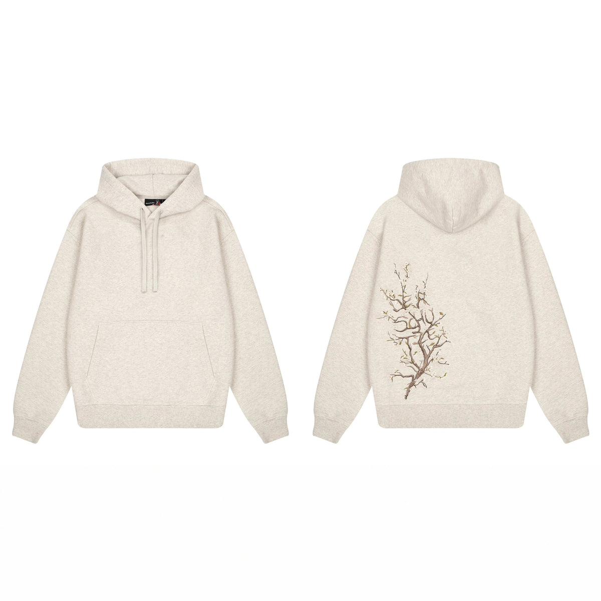 Derschutze Back Cherry Blossom Embroidery Hoodie - Oatmeal Marl