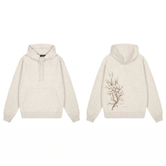 Derschutze Back Cherry Blossom Embroidery Hoodie - Oatmeal Marl