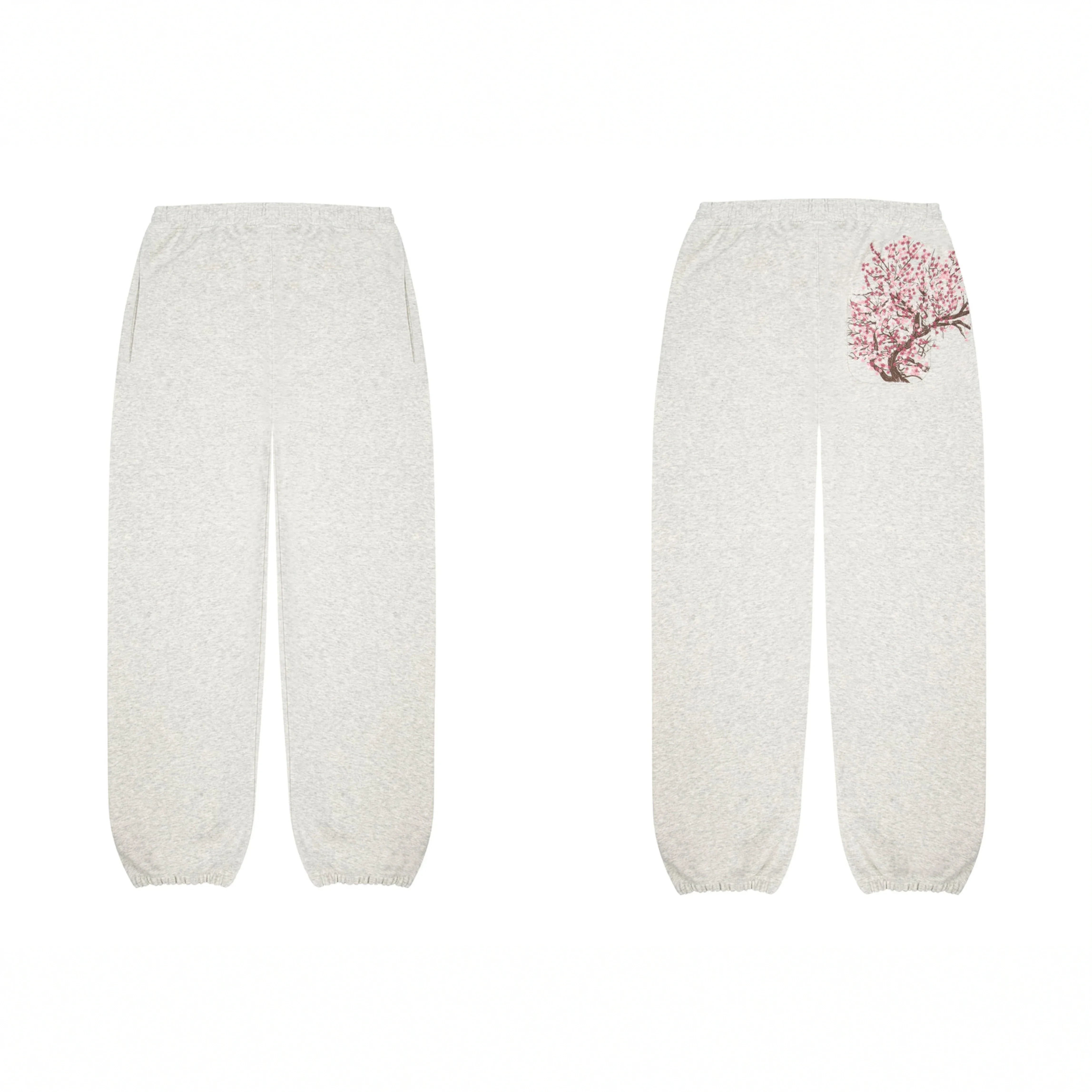 Derschutze Cherry Blossom Embroidery Sweatpants - Oatmeal Marl