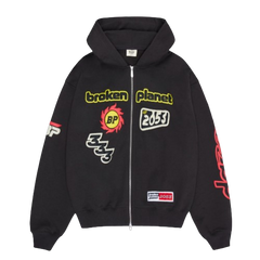 BROKEN PLANET MARKET 'BP PERFORMANCE' ZIP-UP HOODIE (BLACK INFRARED)