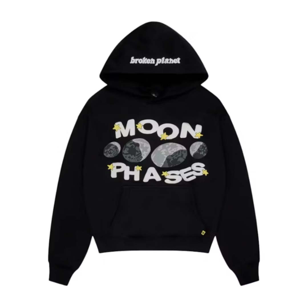 Broken Planet Moon Phases Hoodie Midnight Black