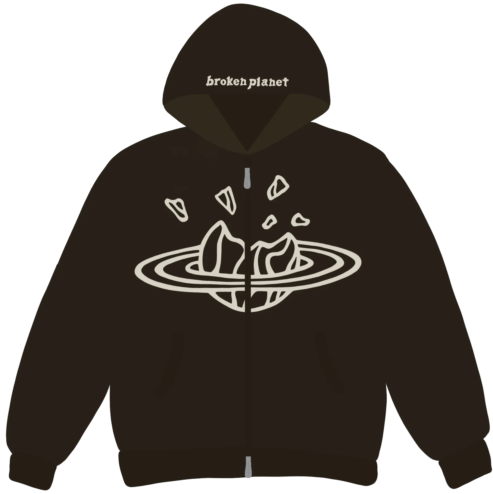 Broken Planet Market Dark Brown Zip Up Hoodie